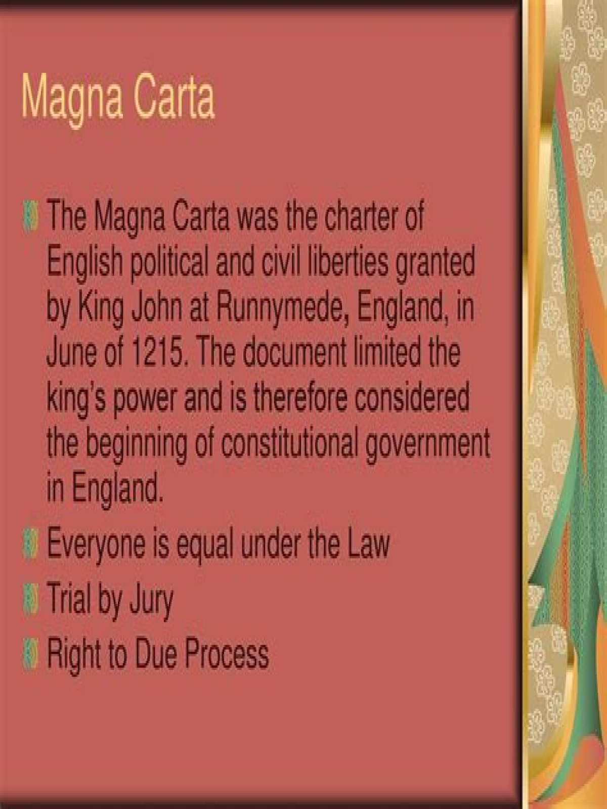 How did the Magna Carta affect the power of the English king