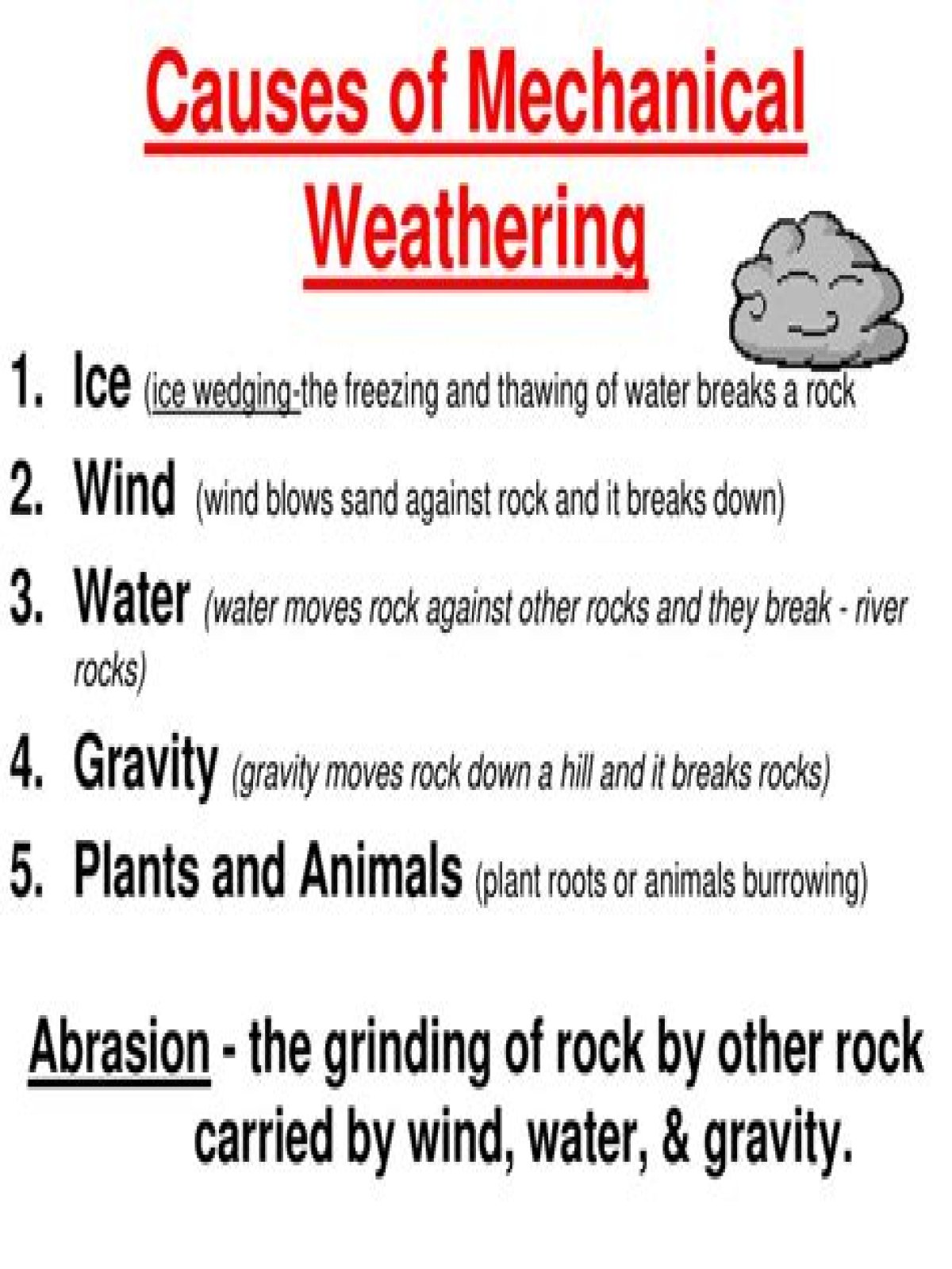 What are 3 causes of chemical weathering