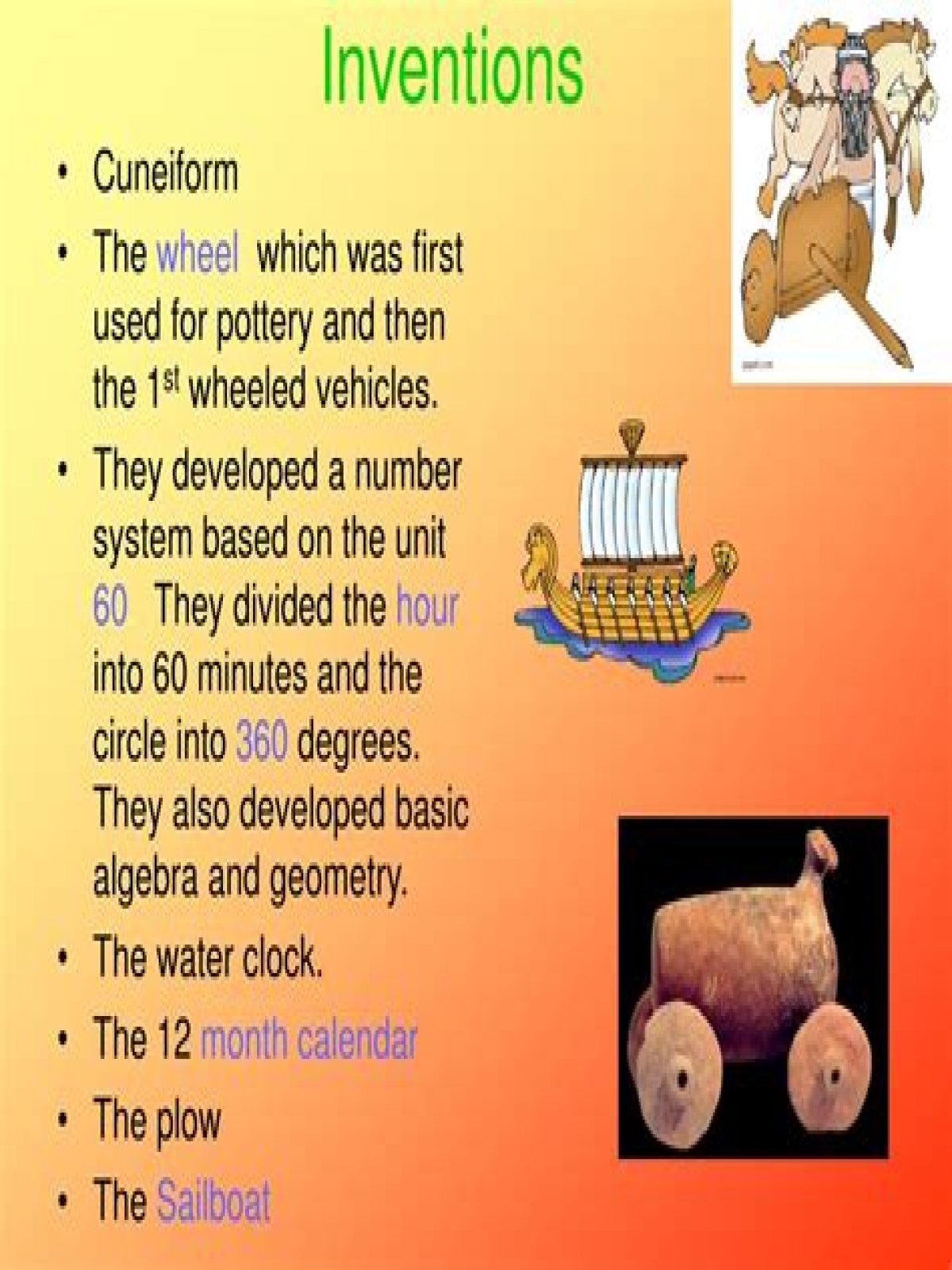 What are 5 Sumerian inventions