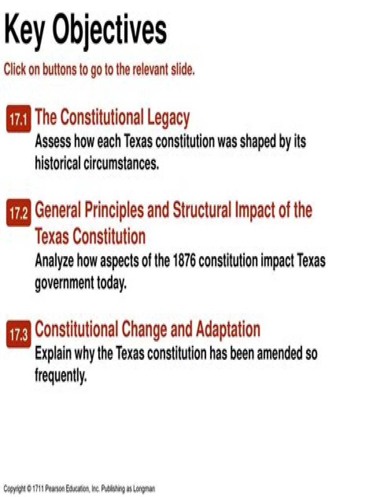 What are the four key principles of the Texas Constitution of 1876